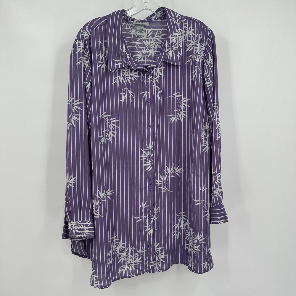 Catherines Womens Tropical Tunic Top Size 1X Boho Botanical Purple Modest